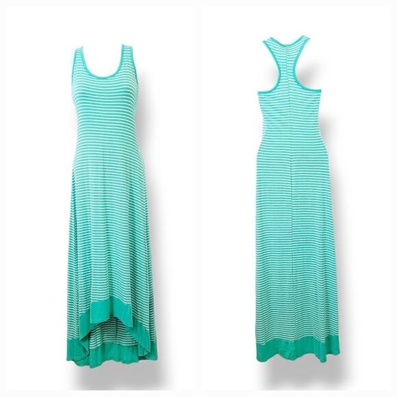 NEW Vintage 90s Y2K Mulata Racerback Tank Striped Maxi Dress in Turquoise Sz S - Picture 1 of 10